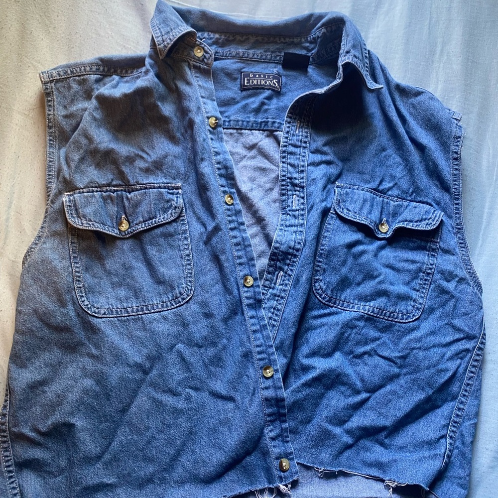 Blue Denim Sleeveless Shirt